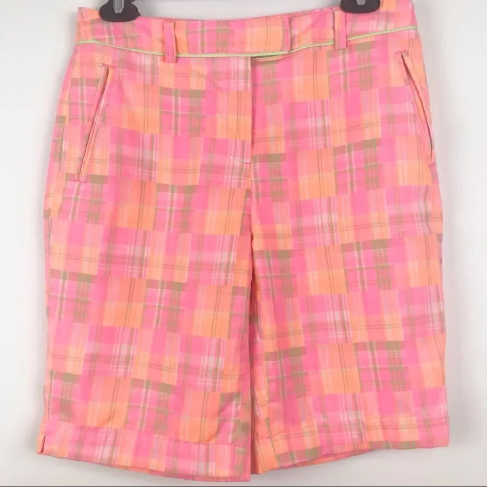 Lady Hagen Vibrant Pink Plaid Bermuda Shorts